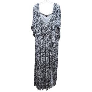 Torrid Floral Ruched Mesh Maxi Dress Slit Cocktail Black and White Size 4X